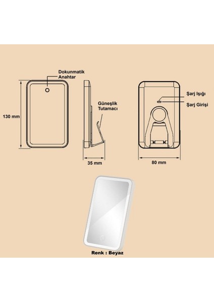 Şarjlı Araç Güneşlik Makyaj Aynası | Dokunmatik LED Işıklı | 3 Mod + Ayarlanabilir Işık fiyatları