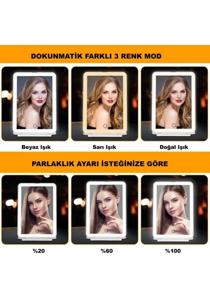 Şarjlı Araç Güneşlik Makyaj Aynası | Dokunmatik LED Işıklı | 3 Mod + Ayarlanabilir Işık