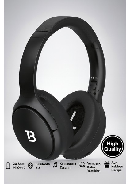 Beat Kablosuz Kulaküstü Kulaklık – Bluetooth Kulaklık 5.3, Katlanabilir, Mikrofonlu, Aux Girişli