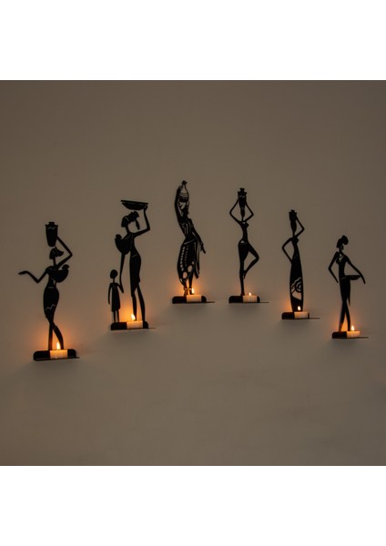 6 Lı Afrikalı Kadınlar Temalı Dekoratif Metal Şamdan Mumluk fiyatları
