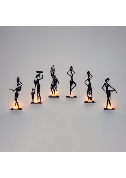 6 Lı Afrikalı Kadınlar Temalı Dekoratif Metal Şamdan Mumluk modelleri