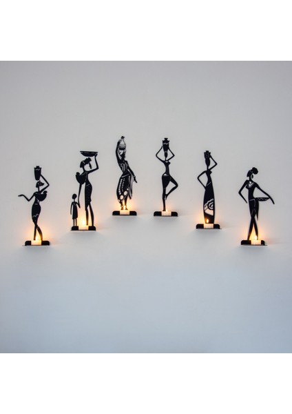 6 Lı Afrikalı Kadınlar Temalı Dekoratif Metal Şamdan Mumluk indirimleri