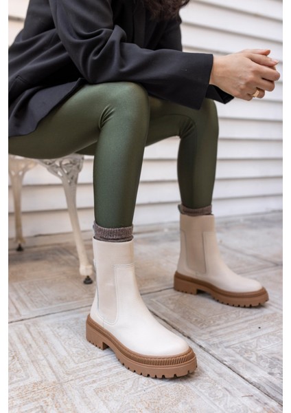 Paprica Kadın Bej Gercek Deri Bot