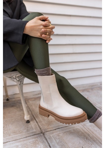 Paprica Kadın Bej Gercek Deri Bot modelleri