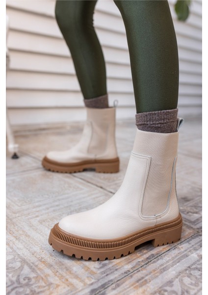 Paprica Kadın Bej Gercek Deri Bot