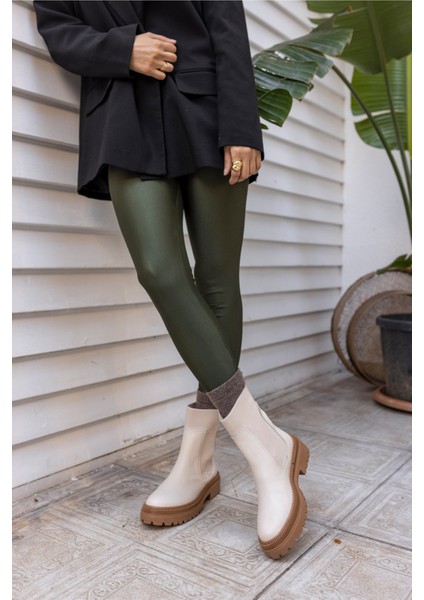 Paprica Kadın Bej Gercek Deri Bot