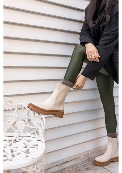 Paprica Kadın Bej Gercek Deri Bot