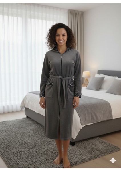 Fermuarlı Kışlık Polar Kumaş Kadın Sabahlık/gecelik