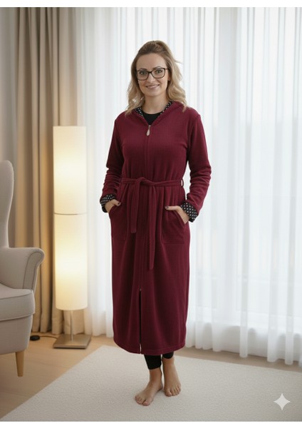 Fermuarlı Kışlık Polar Kumaş Kadın Sabahlık/gecelik