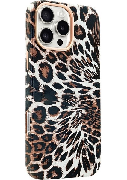 iPhone 16 Pro Max Kılıf Leopar Desenli Manyetik Şarj Özellikli Kapak