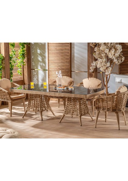 Eyfel Rattan Masa Takımı 6+1 Cappuccino fiyatları