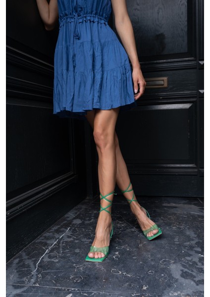 Samba Kadin Yeşil Seffaf Detay Dolgu Topuk Sandalet fırsatları