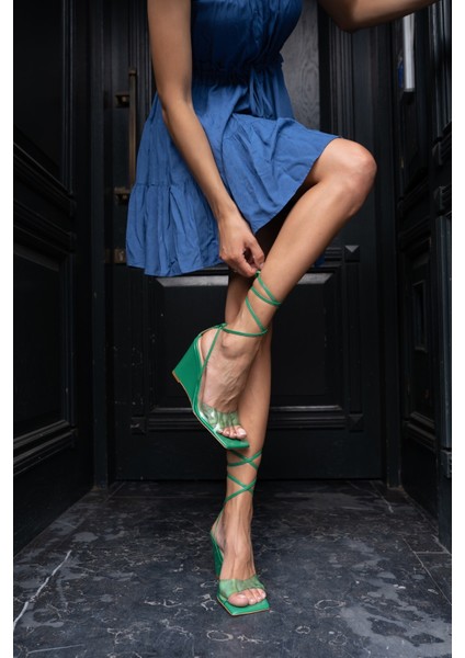 Samba Kadin Yeşil Seffaf Detay Dolgu Topuk Sandalet indirimleri