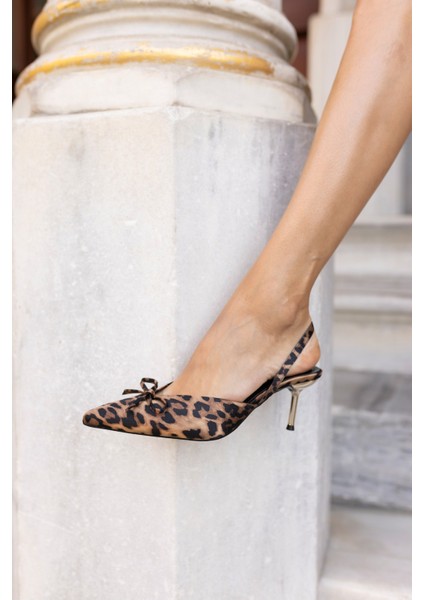 Babes Kadın Leopar Saten Özel Ökçe Topuklu Ayakkabi modelleri