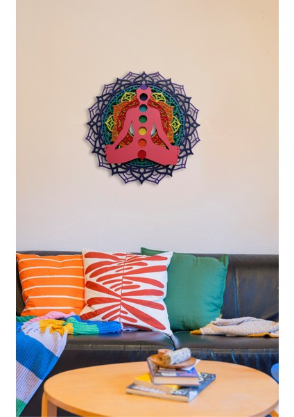 Ahşap Duvar Dekoru Çakra Temalı El Işçiliğiyle Boyanmış "yaşam Enerjisi" Mandala indirimleri
