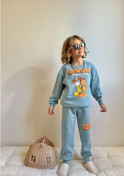 Garfield Baskılı Şardonlu 3 Iplik Sweatshirt-Eşofman Altı Kışlık Erkek Çocuk Takım