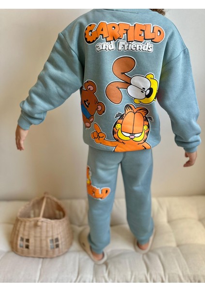 Garfield Baskılı Şardonlu 3 Iplik Sweatshirt-Eşofman Altı Kışlık Erkek Çocuk Takım modelleri
