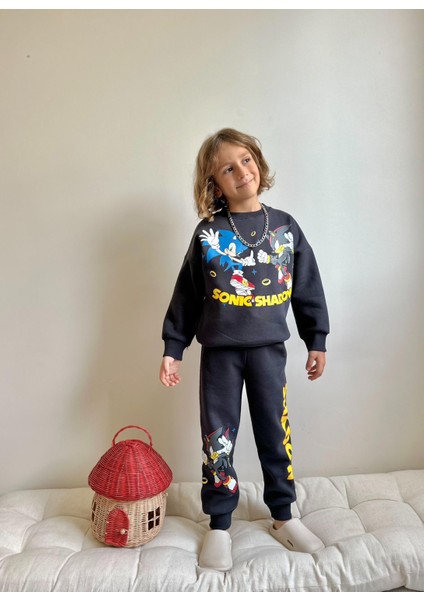 Shadow Baskılı Şardonlu 3 Iplik Sweatshirt-Eşofman Altı Kışlık Erkek Çocuk Takım