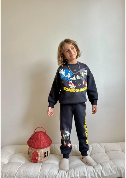 Shadow Baskılı Şardonlu 3 Iplik Sweatshirt-Eşofman Altı Kışlık Erkek Çocuk Takım modelleri