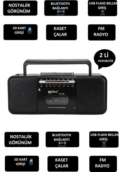 Nostalji Müzik Seti: Kasetçalar, Fm Radyo, Bluetooth ve USB Mp3 Hoparlörler