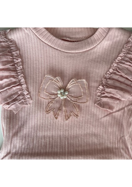 441817 Kız Çocuk Krem Lovely Bow Tül Katlı Etek Üst Takım modelleri