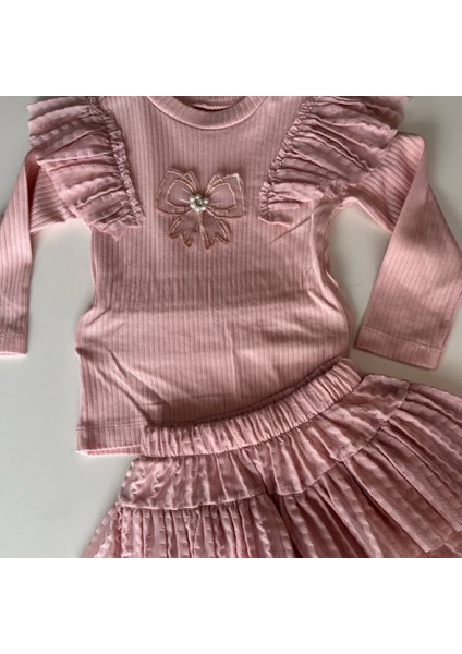 441817 Kız Çocuk Krem Lovely Bow Tül Katlı Etek Üst Takım indirimleri
