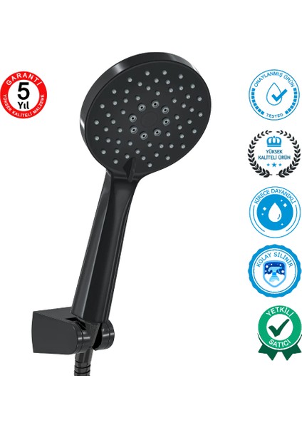 | Valtemo Mat Siyah Fonksiyonlu El Duşu + Hortum + Mafsal 3’lü Duş Seti modelleri