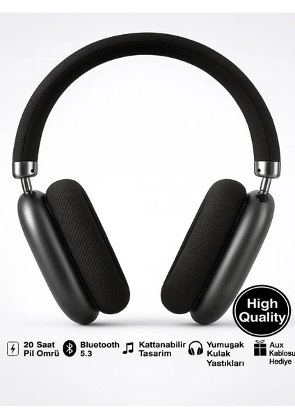 Wave Kablosuz Kulaküstü Kulaklık – Bluetooth Kulaklık 5.3, Katlanabilir, Mikrofonlu, Aux Girişli