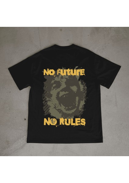 Rules Tasarım Baskılı Siyah Oversize T-Shirt