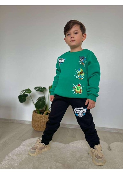 Brawl Stars Baskılı Şardonlu 3 Iplik Sweatshirt-Eşofman Altı Kışlık Erkek Çocuk Takım modelleri