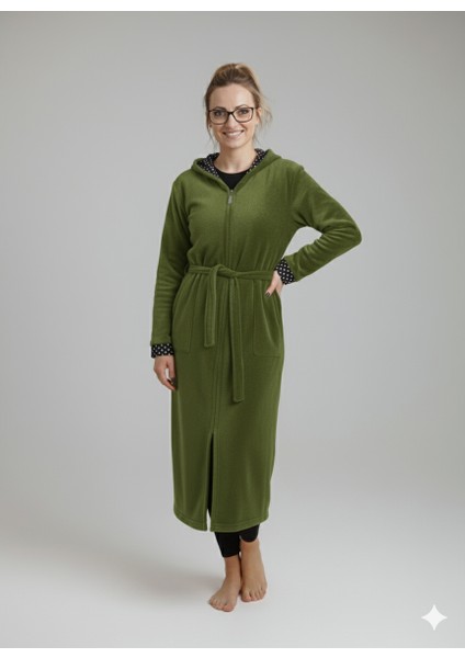 Fermuarlı Kışlık Polar Kumaş Kadın Sabahlık/gecelik