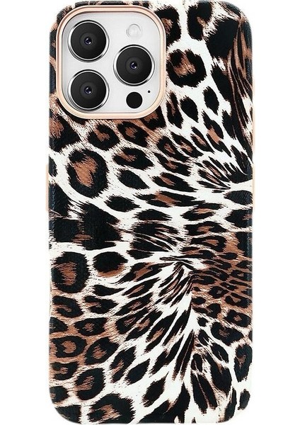 iPhone 15 Pro Max Kılıf Leopar Desenli Manyetik Şarj Özellikli Kapak