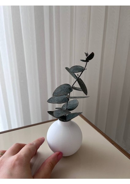 Dekoratif 3D Printer Baskı, Kahve Yanı Sunumluk Vazo Beyaz Okaliptüs Dalı ile Beraber indirimleri