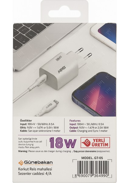 Aırb 18W Gt-05 Lightning USB Kablo Hızlı Şarj Adaptörü fiyatları
