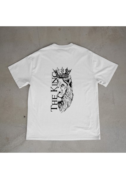 King Tasarım Baskılı Beyaz Oversize T-Shirt