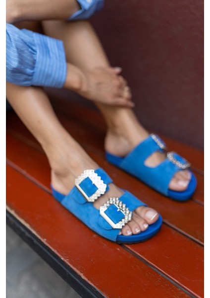 Josef Kadın Beyaz Gercek Derı Taş Detay Terlik