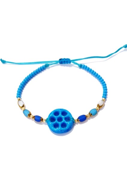 Süryani Nazar Çek Cam ve Dorika Boncuklu Mavi Bileklik
