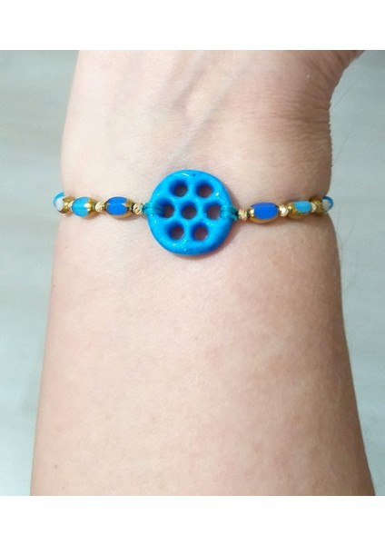 Süryani Nazar Çek Cam ve Dorika Boncuklu Mavi Bileklik