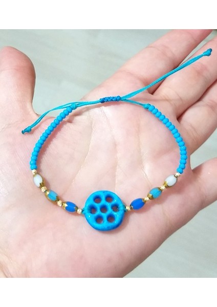 Süryani Nazar Çek Cam ve Dorika Boncuklu Mavi Bileklik