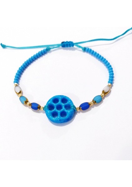 Süryani Nazar Çek Cam ve Dorika Boncuklu Mavi Bileklik