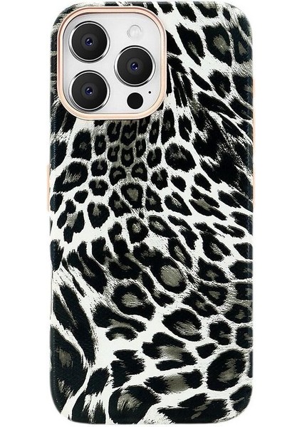 iPhone 15 Pro Max Kılıf Leopar Desenli Manyetik Şarj Özellikli Kapak