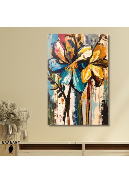 Tekli Dikey Kanvas Tablo Soyut Sanatsal Renkli Çiçekler