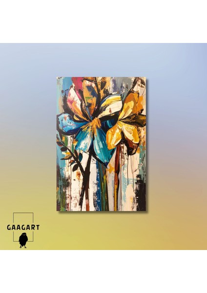 Tekli Dikey Kanvas Tablo Soyut Sanatsal Renkli Çiçekler modelleri