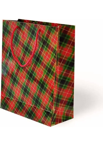 Hediyelik Lüks El Ipi Saplı Ekose Desenli Karton Çanta 25 * 30 cm 5 Adet