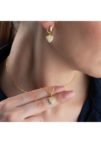 925 Ayar Gümüş 2li Taşlı Kalp Set