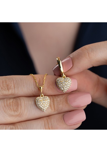 925 Ayar Gümüş 2li Taşlı Kalp Set modelleri