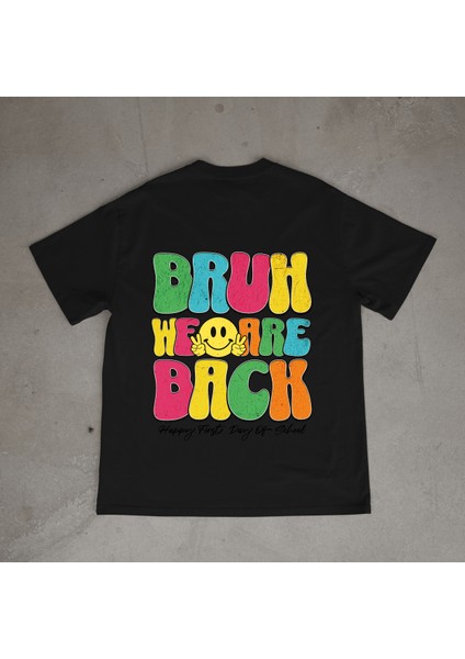 Bruh Tasarım Baskılı Siyah Oversize T-Shirt