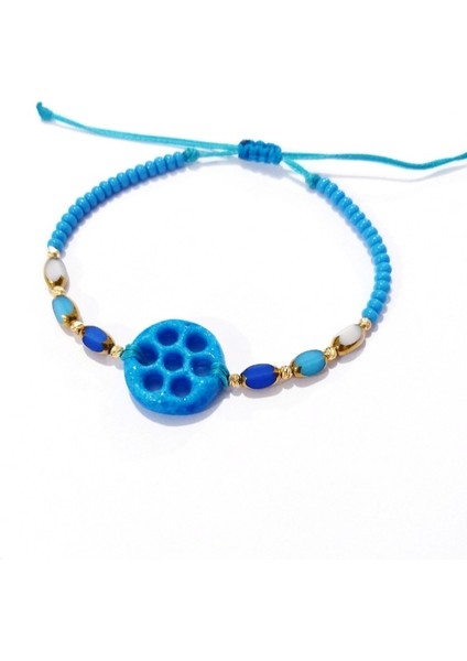 Süryani Nazar Çek Cam ve Dorika Boncuklu Mavi Bileklik