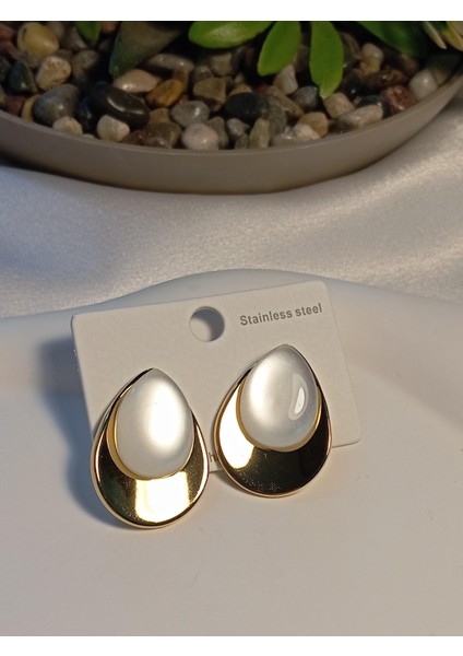 Opal Taşlı Çelik Küpe