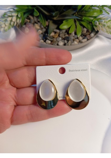 Opal Taşlı Çelik Küpe modelleri